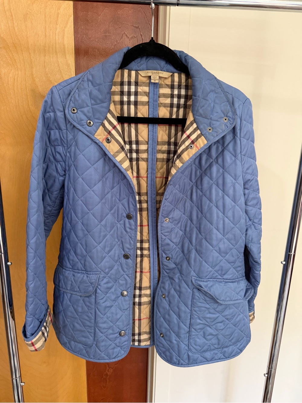 Women's BURBERRY Brit Quilted Jacket Coat Blazer Nova Check ENGLAND Blue size M